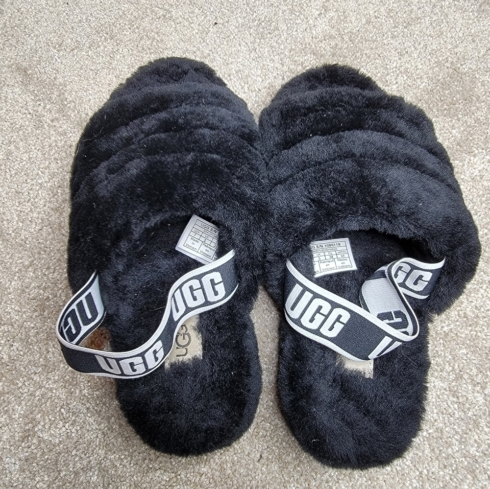 Ugg Fluff Yeah slippers size 7 black platform - Picture 5 of 8